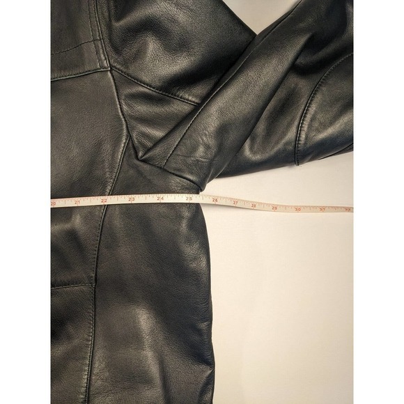 Andrew Marc Leather Coat Black Size XL Jacket Brown Contrasting Collar Pockets - Picture 6 of 9